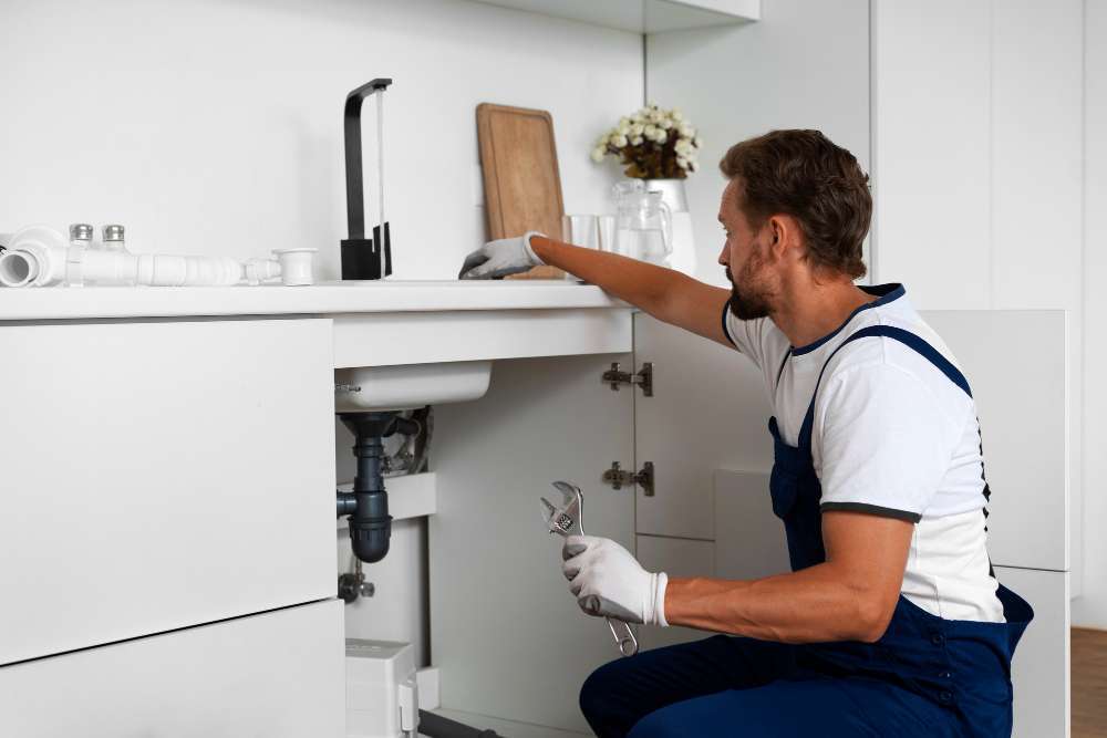 Man working on plumbing issues.